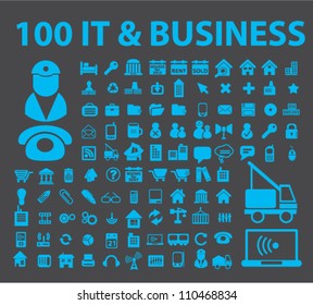 100 it business icons set, vector
