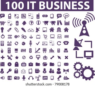 100 it business icons, signs, vector illustrations