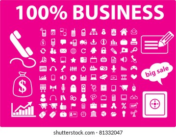 100 business icons, signs, vector illustrations