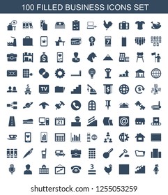 100 business icons. Trendy business icons white background. Included filled icons such as woman, stairs, stop, chicken, allowed, desk phone. business icon for web and mobile.