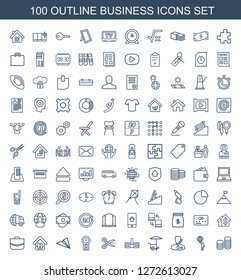 100 business icons. Trendy business icons white background. Included outline icons such as coin, man holding globe, help support, fast food cart. business icon for web and mobile.