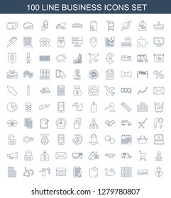 100 business icons. Trendy business icons white background. Included line icons such as bust, stapler, binder, chicken, glued note, document. business icon for web and mobile.