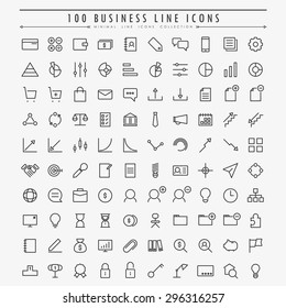 100 Business Minimal Line Icons Vector