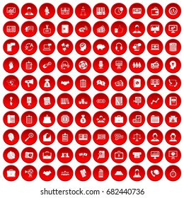 100 business people icons set in red circle isolated on white vector illustration