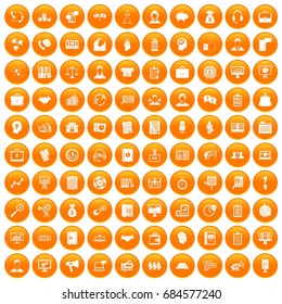100 business people icons set orange