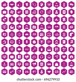 100 business people icons set in violet hexagon isolated vector illustration