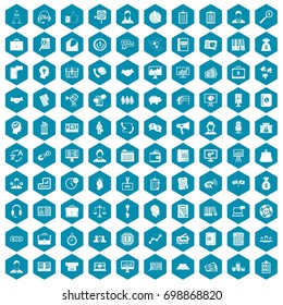 100 business people icons set in sapphirine hexagon isolated vector illustration