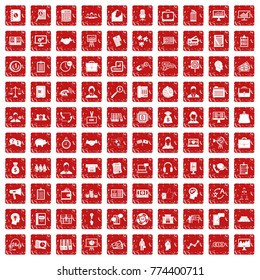 100 business people icons set in grunge style red color isolated on white background vector illustration