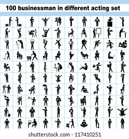 100 business people set, business man in different acting, 100 actions set, worker set, office people set