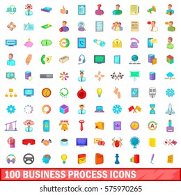 100 business process icons set in cartoon style for any design vector illustration