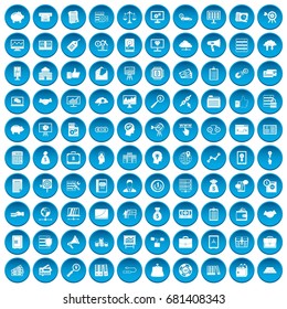 100 business process icons set in blue circle isolated on white vector illustration