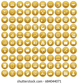 100 business process icons set gold