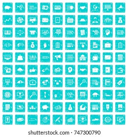 100 business process icons set in grunge style blue color isolated on white background vector illustration