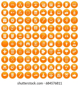 100 business strategy icons set orange