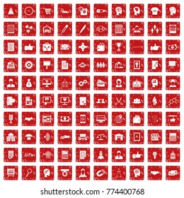 100 business strategy icons set in grunge style red color isolated on white background vector illustration