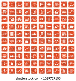 100 business training icons set in grunge style orange color isolated on white background vector illustration