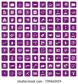 100 business training icons set in grunge style purple color isolated on white background vector illustration