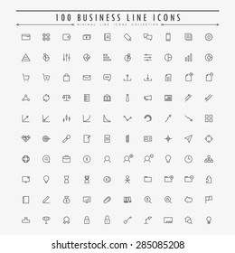 100 business and web minimal line icons collection vector