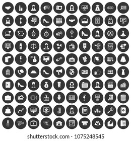 100 business woman icons set in simple style white on black circle color isolated on white background vector illustration
