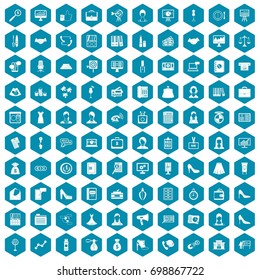 100 business woman icons set in sapphirine hexagon isolated vector illustration