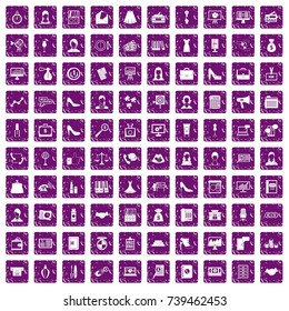 100 business woman icons set in grunge style purple color isolated on white background vector illustration