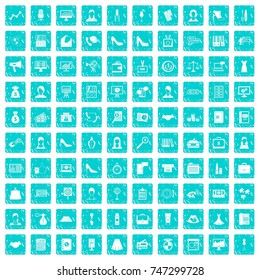 100 business woman icons set in grunge style blue color isolated on white background vector illustration
