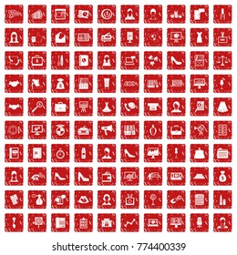 100 business woman icons set in grunge style red color isolated on white background vector illustration