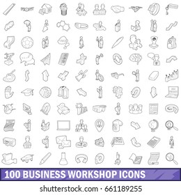 100 business workshop icons set in outline style for any design vector illustration