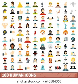100 businessman avatar human icon set. Flat illustration of 100 businessman avatar human icon vector set for any design