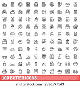 100 butter icons set. Outline illustration of 100 butter icons vector set isolated on white background