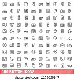 100 iconos de botón. Ilustración de esquema de iconos de 100 botones conjunto de vectores aislado en fondo blanco
