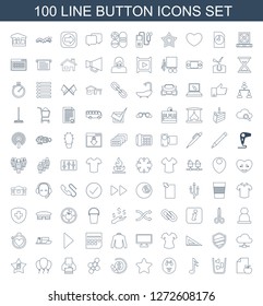 100 button icons. Trendy button icons white background. Included line icons such as paper and apple, trash bin, music note, showing tongue emot. button icon for web and mobile.