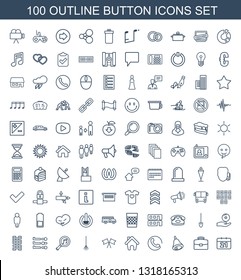 100 button icons. Trendy button icons white background. Included outline icons such as calendar, case, bell, call, home, flag, rake, serach music. button icon for web and mobile.