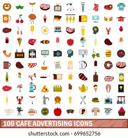 100 cafe advertising icons set in flat style for any design vector illustration