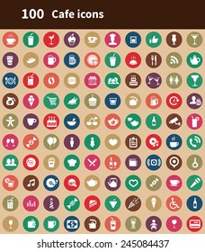 100 cafe icons, brown background 