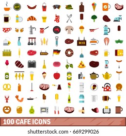 100 cafe icons set in flat style for any design vector illustration