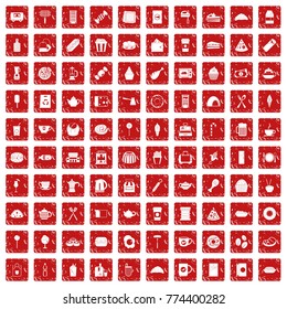 100 cafe icons set in grunge style red color isolated on white background vector illustration