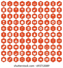 100 cafe icons set in orange hexagon isolated vector illustration