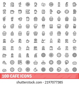 100 cafe icons set. Outline illustration of 100 cafe icons vector set isolated on white background