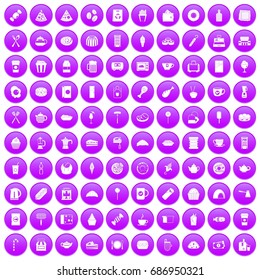 100 cafe icons set in purple circle isolated on white vector illustration