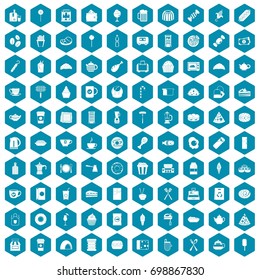 100 cafe icons set in sapphirine hexagon isolated vector illustration