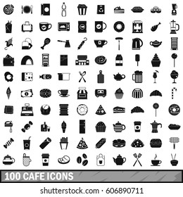 100 cafe icons set in simple style for any design vector illustration