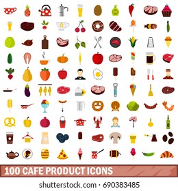 100 cafe product icons set in flat style for any design vector illustration