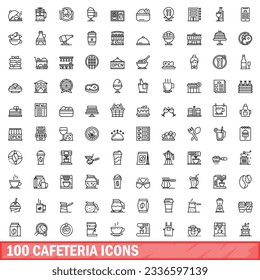 100 cafeteria icons set. Outline illustration of 100 cafeteria icons vector set isolated on white background