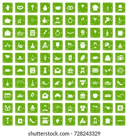 100 cake icons set in grunge style green color isolated on white background vector illustration