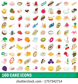 100 cake icons set in isometric 3d style for any design vector illustration