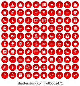 100 cake icons set in red circle isolated on white vectr illustration