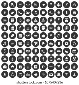 100 cake icons set in simple style white on black circle color isolated on white background vector illustration