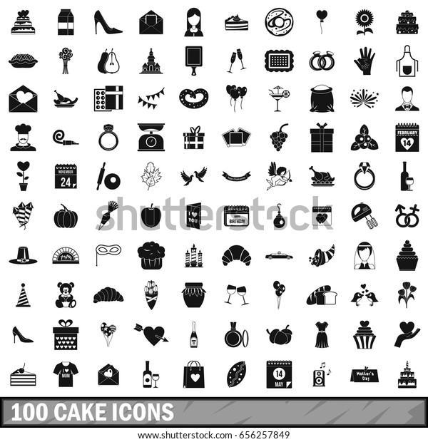 100 cake icons set in simple style for any\
design vector illustration