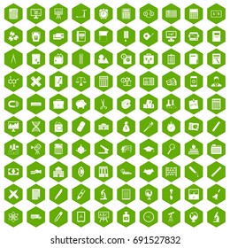 100 calculator icons set in green hexagon isolated vector illustration